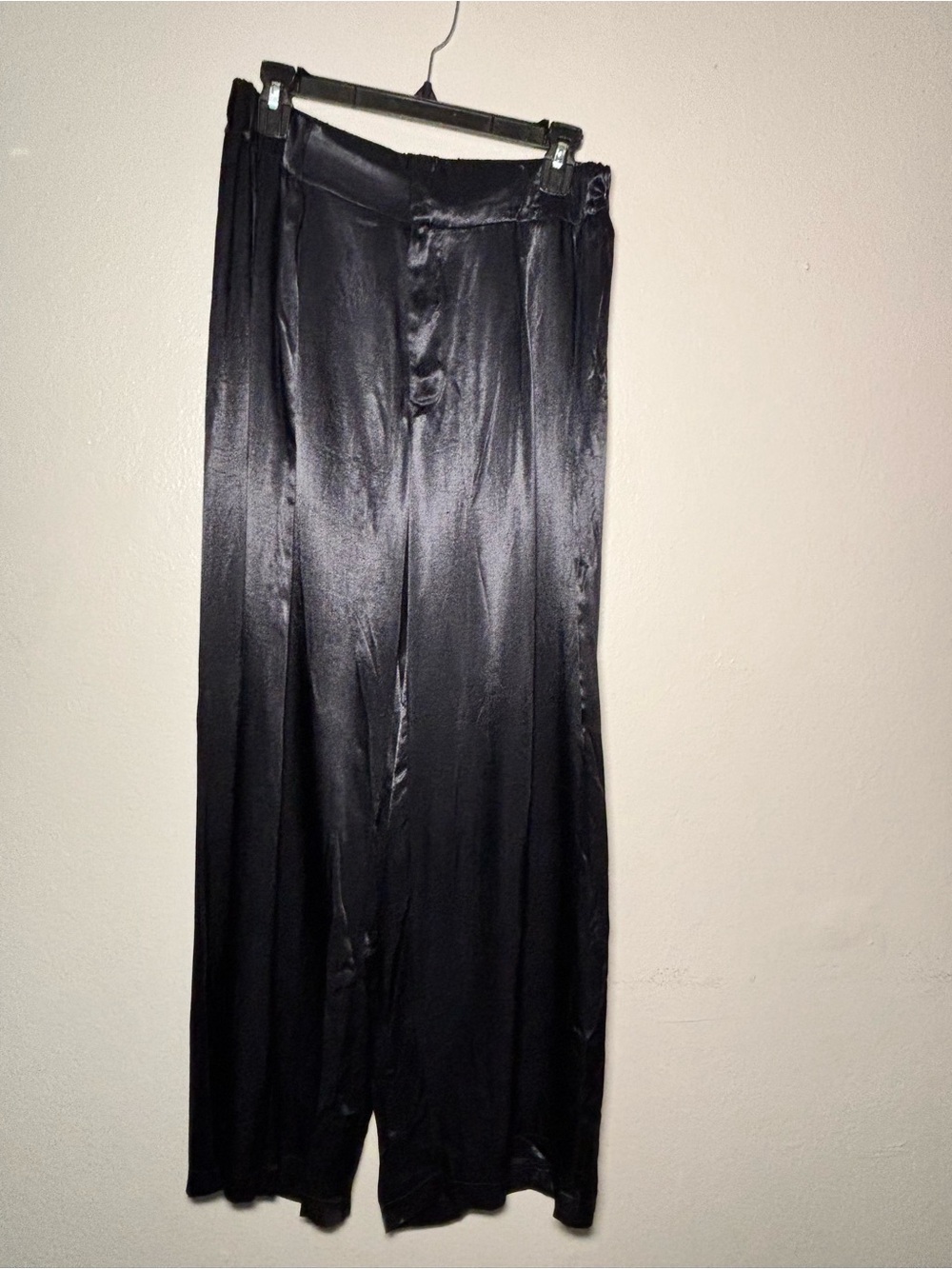 Free People Black Satin Wide-Leg Dress Pants